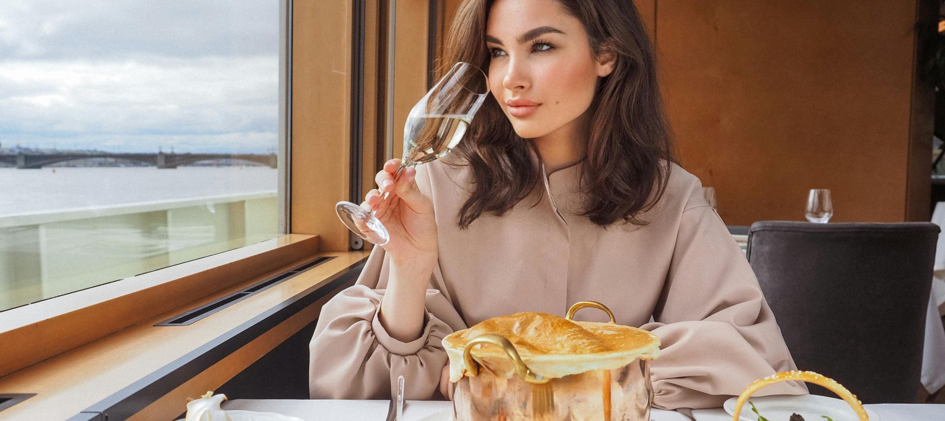 Beautiful Woman Eating a Meal on a Cruise